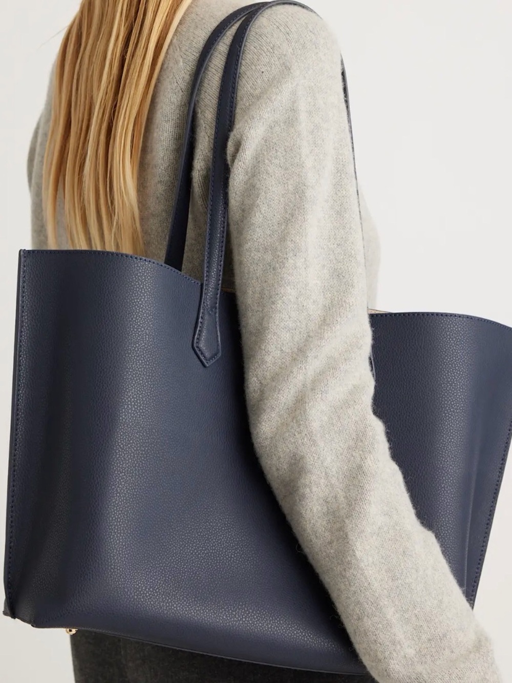Quince Italian Navy Leather Triple Compartment ShopperTote Bag - Women's